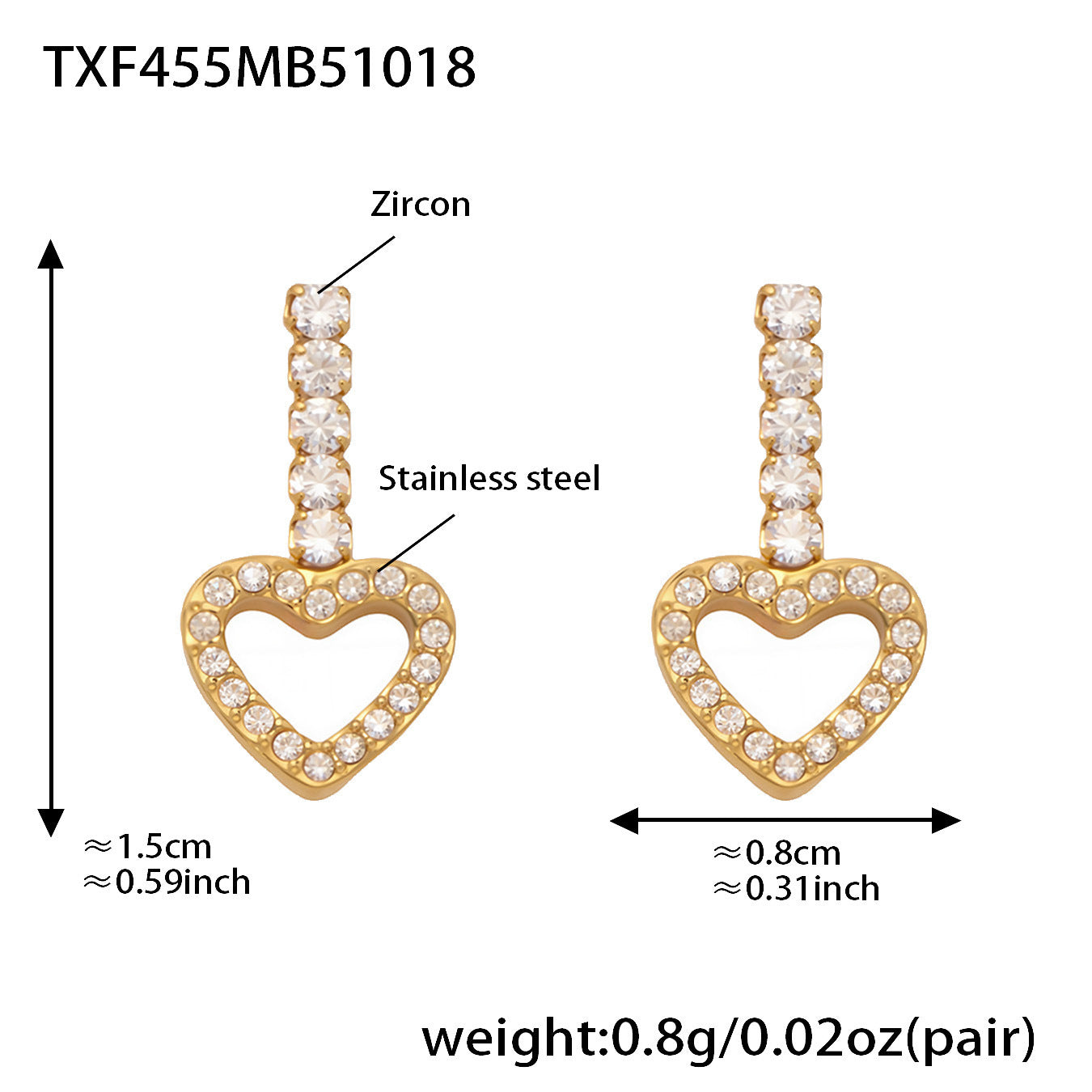 B廠【TXP455】不銹鋼滿鑽愛心鋯石項鍊手鍊耳環 鍍18k金歐美時尚輕奢首飾
 25.10-4