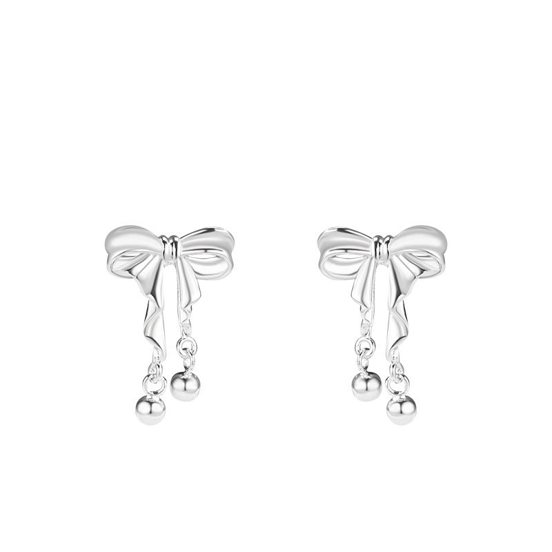 F廠【DQ10790E】999足銀韓系ins風蝴蝶結耳環女小清新甜美圓珠流蘇高級感耳飾 25.04-4