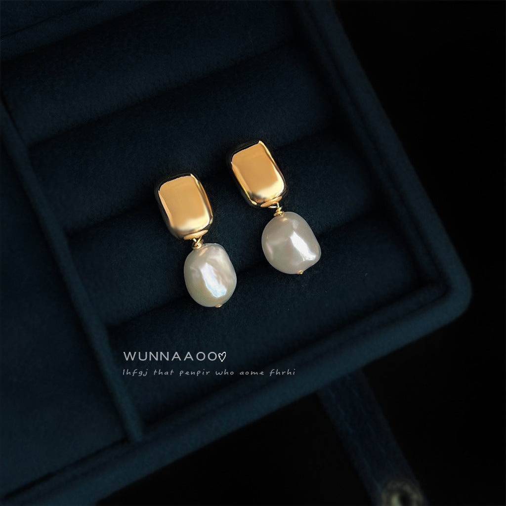 C廠【6963】巴洛克淡水珍珠不規則異形時尚通勤簡約手工耳環女鍍14K 新款耳環
 25.10-4