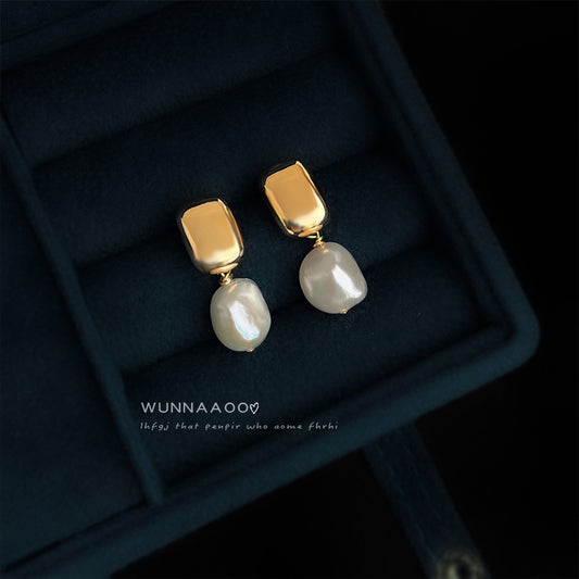 C廠【6963】巴洛克淡水珍珠不規則異形時尚通勤簡約手工耳環女鍍14K 新款耳環
 25.10-4