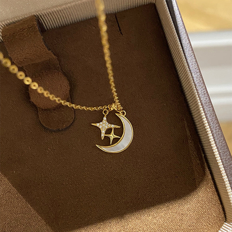 F廠【DQ0284N】S925純銀ins星月項鍊女輕奢高級感星星月亮貝殼鎖骨鏈潮 25.05-5