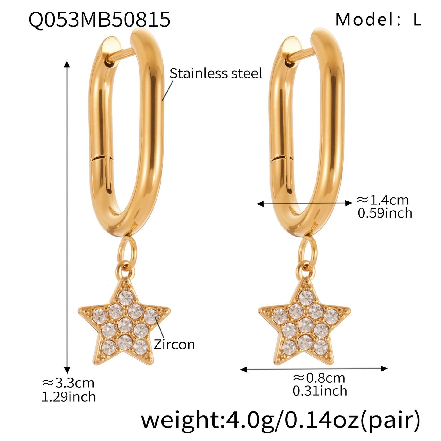 B廠【Q052】歐美飾品不鏽鋼五角星滿鑽鋯石耳環鍍18k真金氣質時尚耳飾 25.08-5