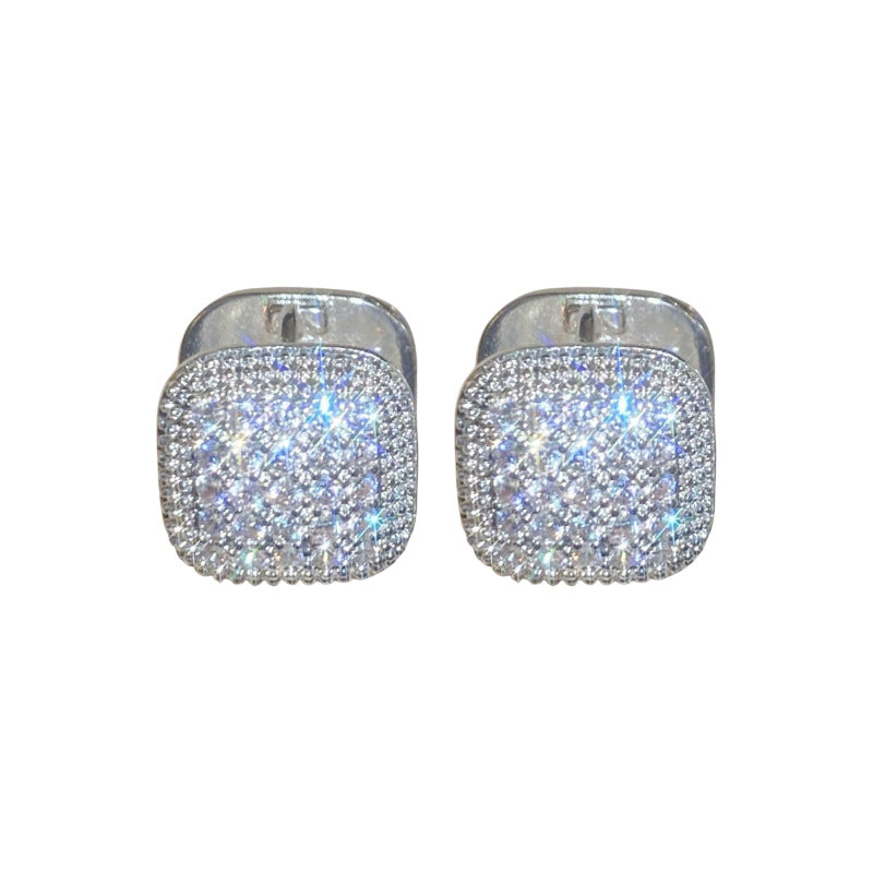 A廠【HE22085】2024新款方形雙面鋯石珍珠耳扣法式精緻輕奢耳環簡約高級感耳飾女 24.08-4