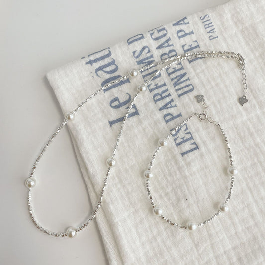 F廠【DQ1777N】S925純銀精緻碎銀子施家仿珍珠項鍊女氣質優雅ins珍珠手鍊潮 25.02-3