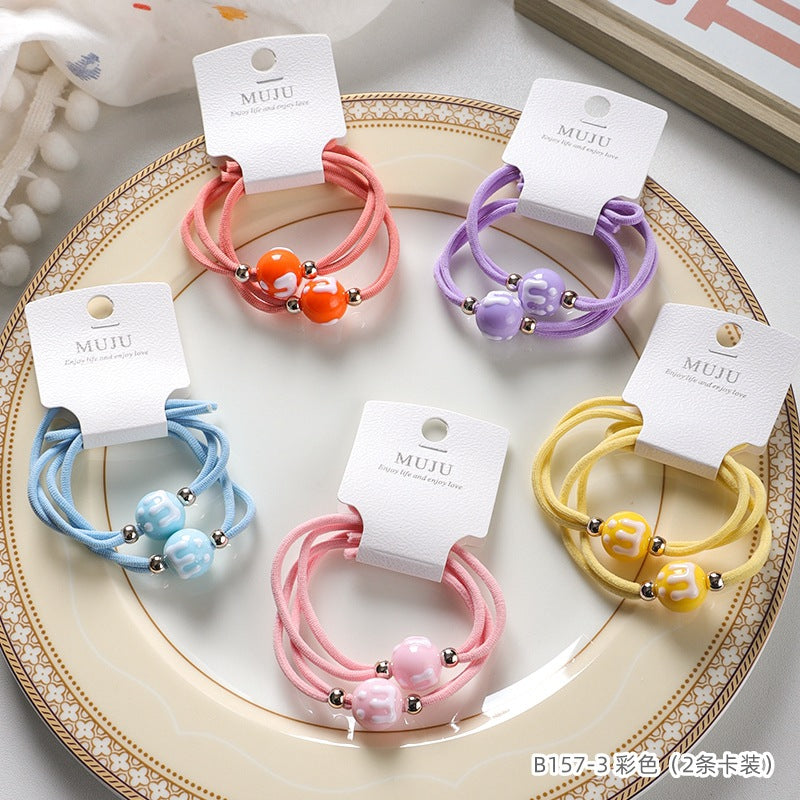 D廠【B157】2條卡裝皮筋高級感滴油字母髮繩雙線高彈性打結髮圈高馬尾頭繩 24.12-3「D廠-單筆結帳需滿,NT$600出貨(不含運費)」