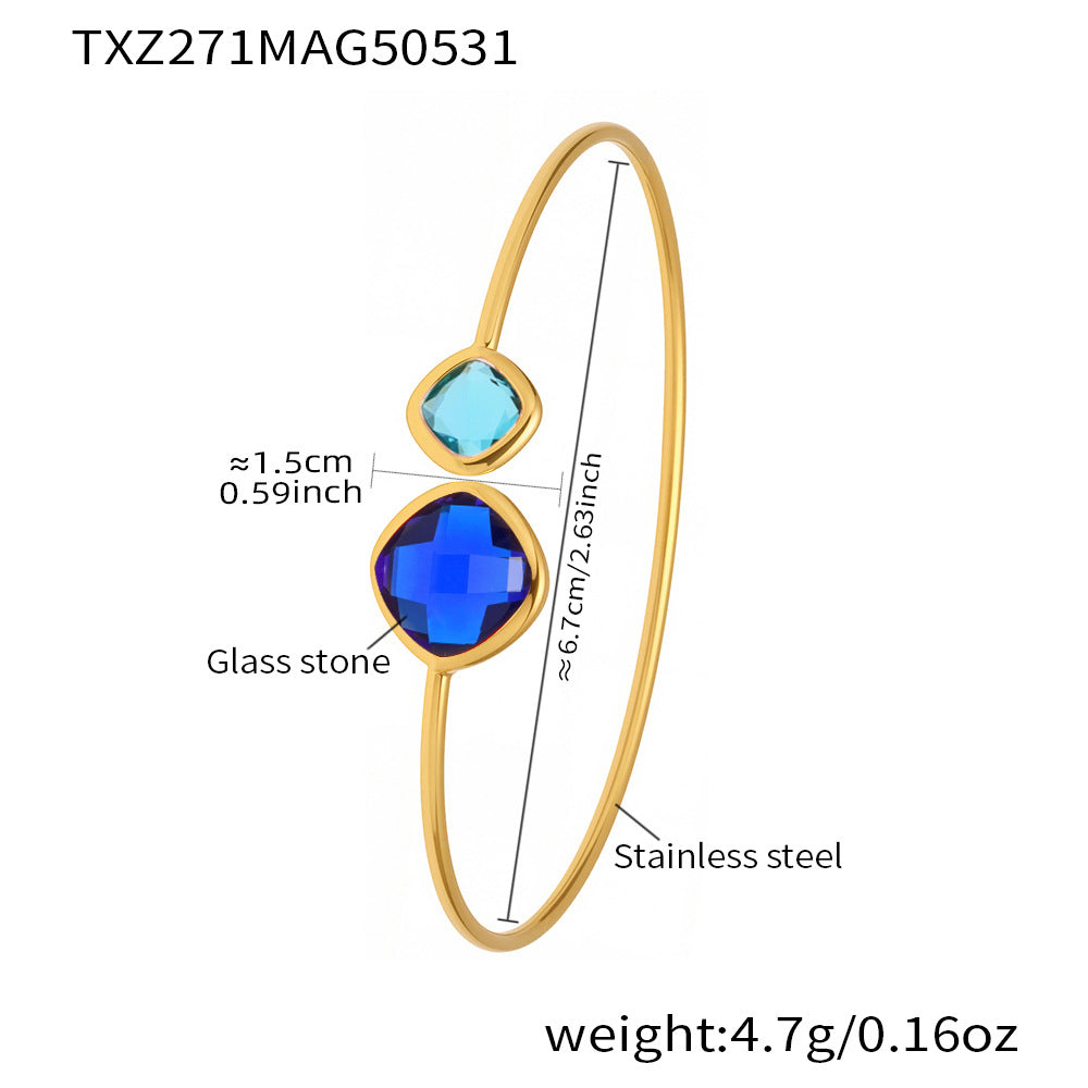 B廠 【TXZ271】歐美飾品不鏽鋼切面捷克玻璃開口手鐲ins風簡約輕奢風手環 25.06-1