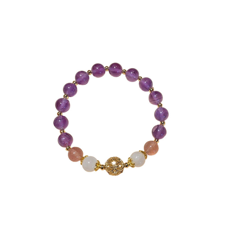 A廠【WB437】新中式花朵草莓晶紫晶水晶手鍊輕奢高級感氣質手串小眾百搭手飾女 25.01-4