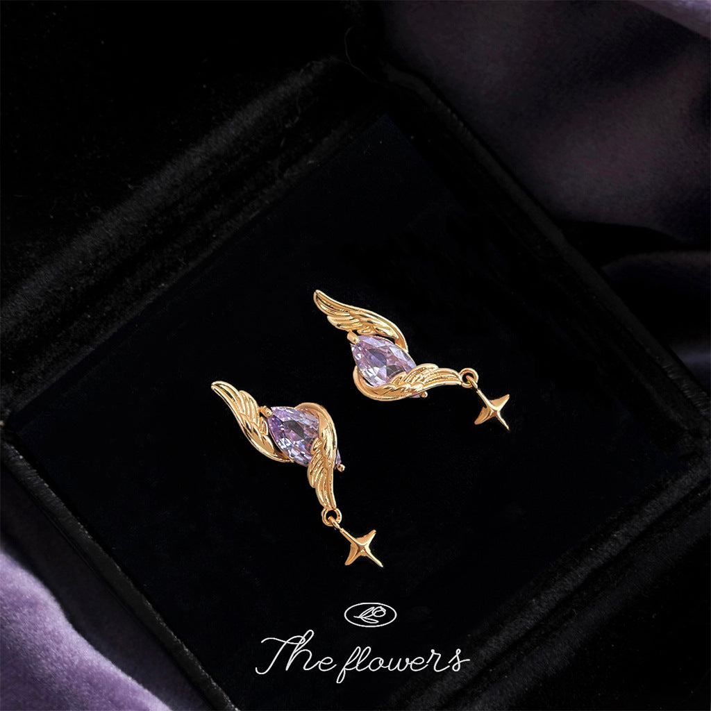 C廠【6918】原創設計鑲嵌紫鋯石芒星耳環S925銀針時尚高級感新款耳飾
 25.10-4