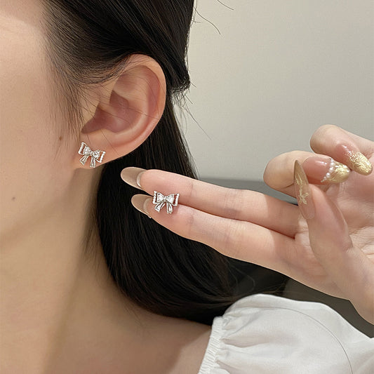 F廠【DQ10955E】足銀999甜美氣質鏤空蝴蝶結耳環女小眾高級感鑲鋯石簡約耳飾 25.06-4