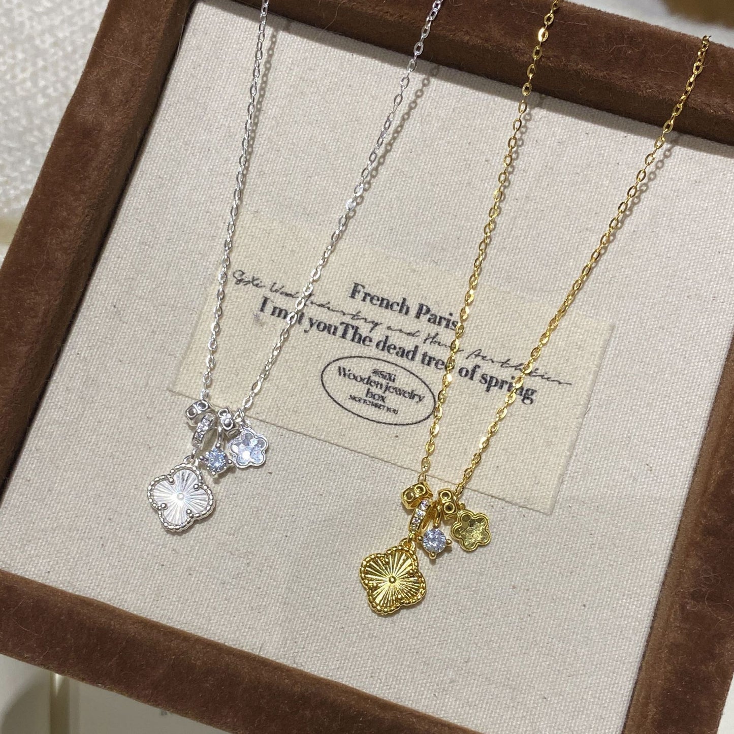 F廠【XDQ0012N】S925純銀鐳射四葉草項鍊女輕奢高級感閃鋯花朵精緻鎖骨鏈
 25.10-5