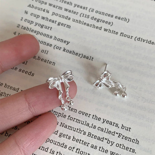 F廠【DQ10790E】999足銀韓系ins風蝴蝶結耳環女小清新甜美圓珠流蘇高級感耳飾 25.04-4