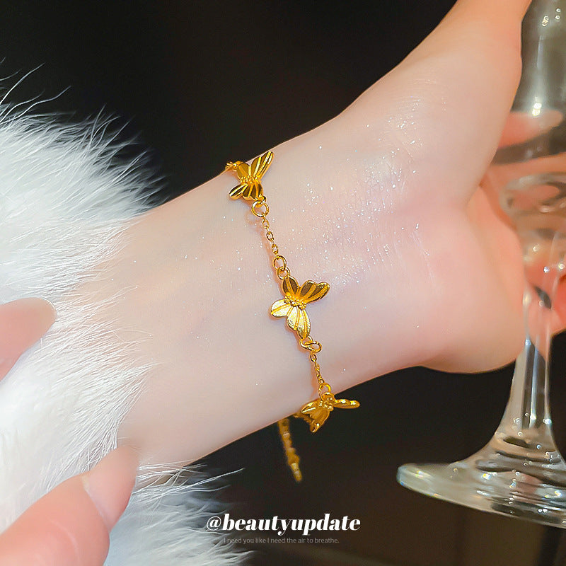 A廠【HB3467】真金電鍍條紋蝴蝶手鍊輕奢高級感新中式手環百搭氣質設計感手飾女 25.01-4