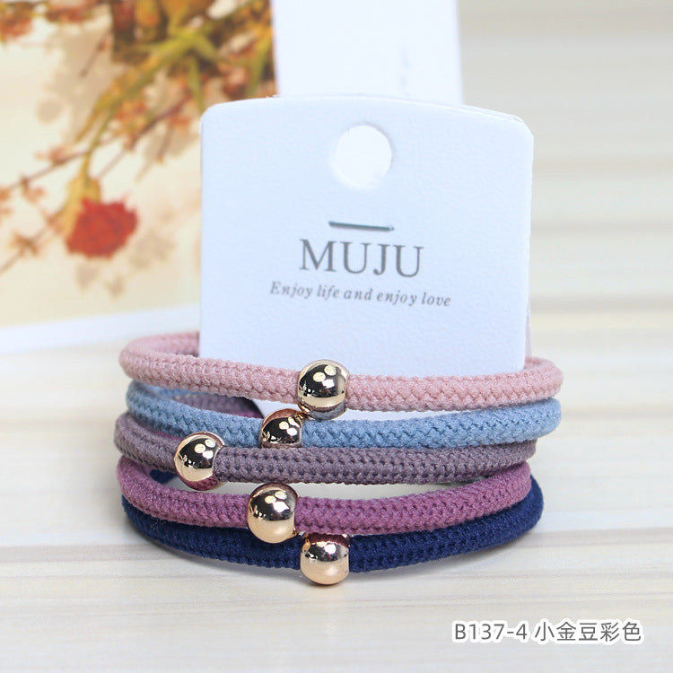 D廠【B137】超值5條卡裝頭繩髮飾尼龍小金珠髮繩韓版基本款高彈性皮套 24.03-4「D廠-單筆結帳需滿,NT$600出貨(不含運費)」