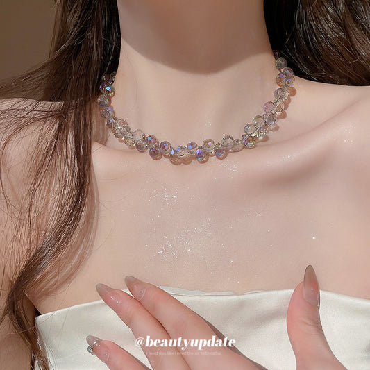 A廠【HN8625】不規則水滴水晶串珠項鍊法式簡約鎖骨鏈時尚高級感頸鍊設計感小眾 25.05-1