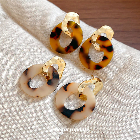 A廠【HE28385】925銀針醋酸板豹紋幾何圓形吊墜耳環歐美百搭氣質耳環小眾設計感耳飾
 25.09-1