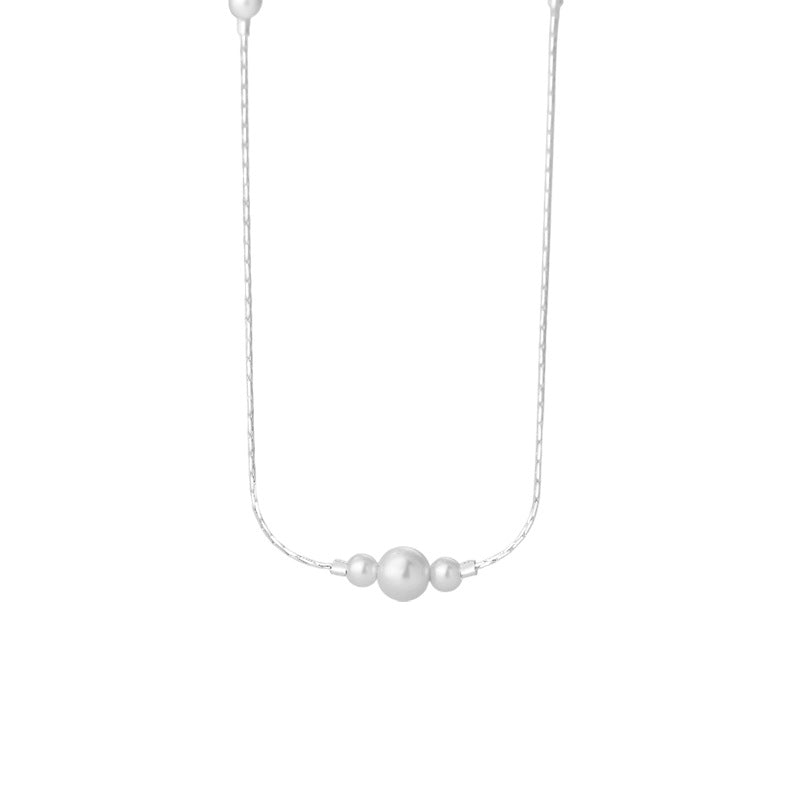 E廠【YC0411N】S925純銀簡約風珍珠項鍊復古法式個性時尚小眾清新鎖骨鏈 25.06-1