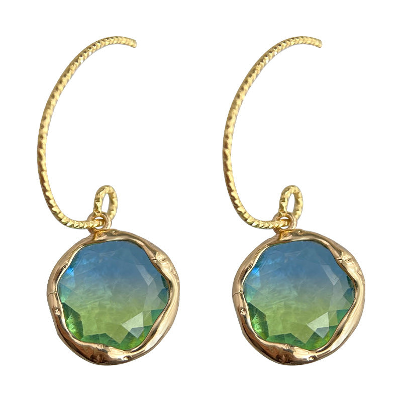 C廠【4184】法式文藝復古漸層玻璃水晶幾何手工耳飾氣質手工藝設計感輕奢耳環 24.05-5