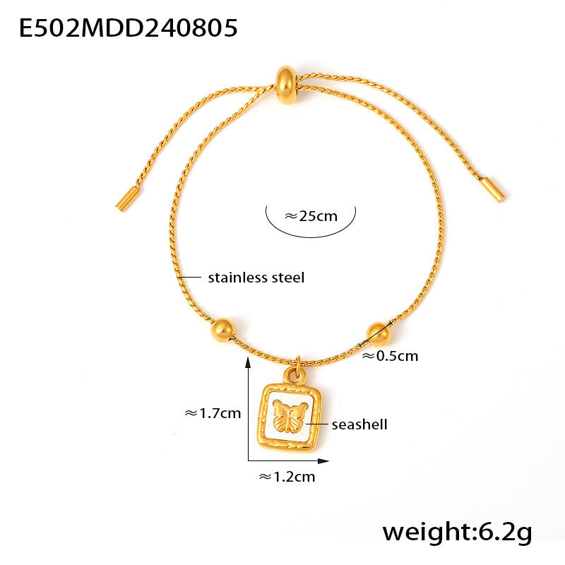 B廠【E501】跨國時尚新款幾何桃心吊墜串瑪瑙手鍊鈦鋼鍍18k金抽拉扣個性飾品 24.08-3