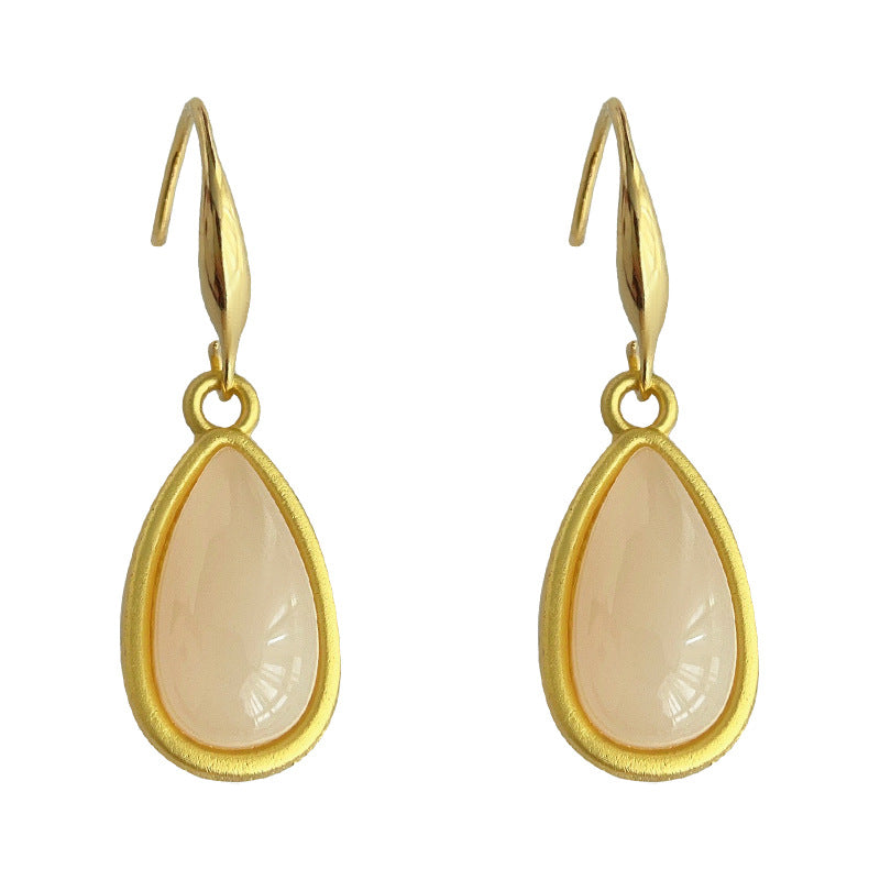 C廠【4174】新中式復古宮廷白玉色水滴新款耳環女氣質優雅民族風耳飾飾品 24.05-5