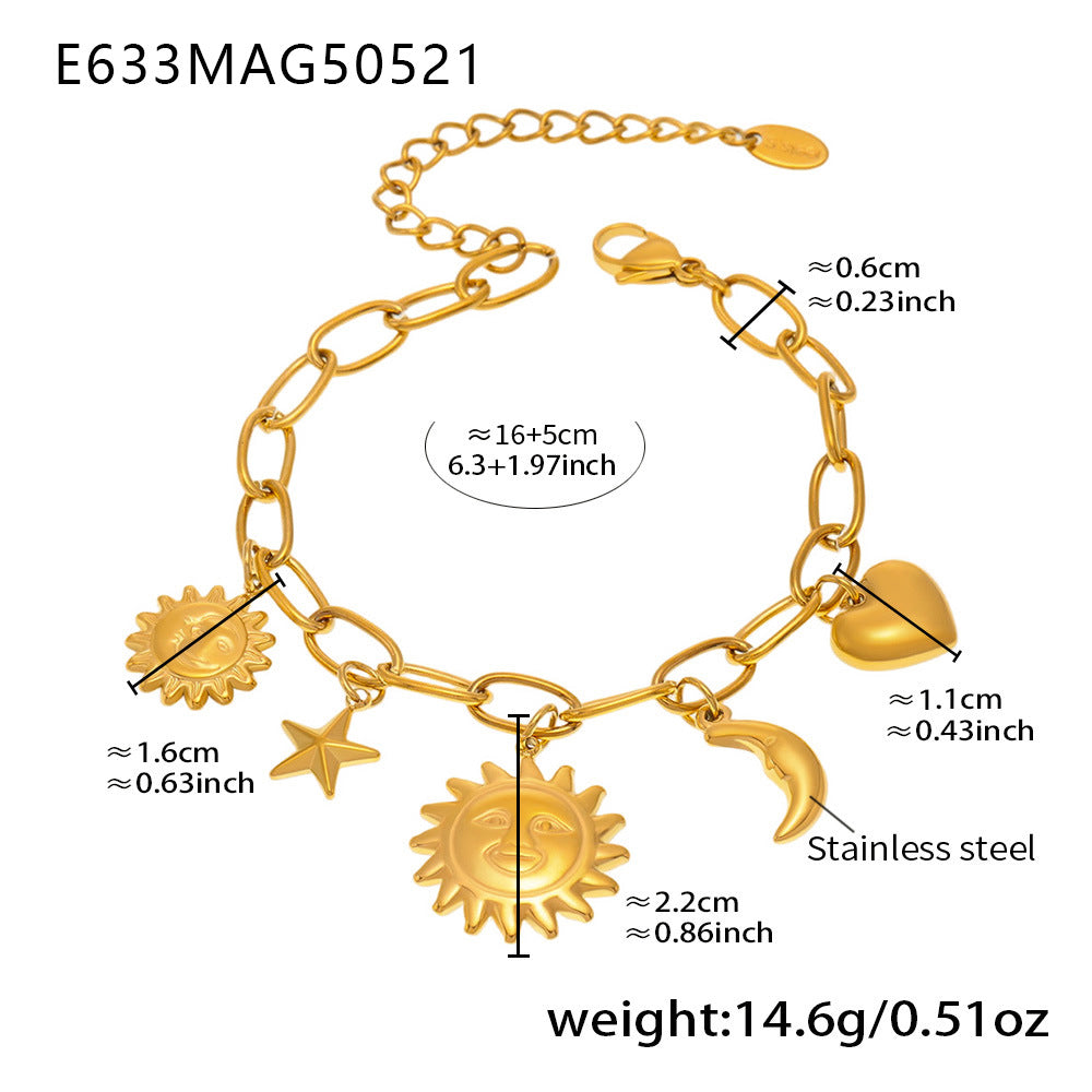 B廠【E633】新中式新款太陽笑臉多配件DIY手鍊不鏽鋼材質鍍18k真金手飾 25.05-5