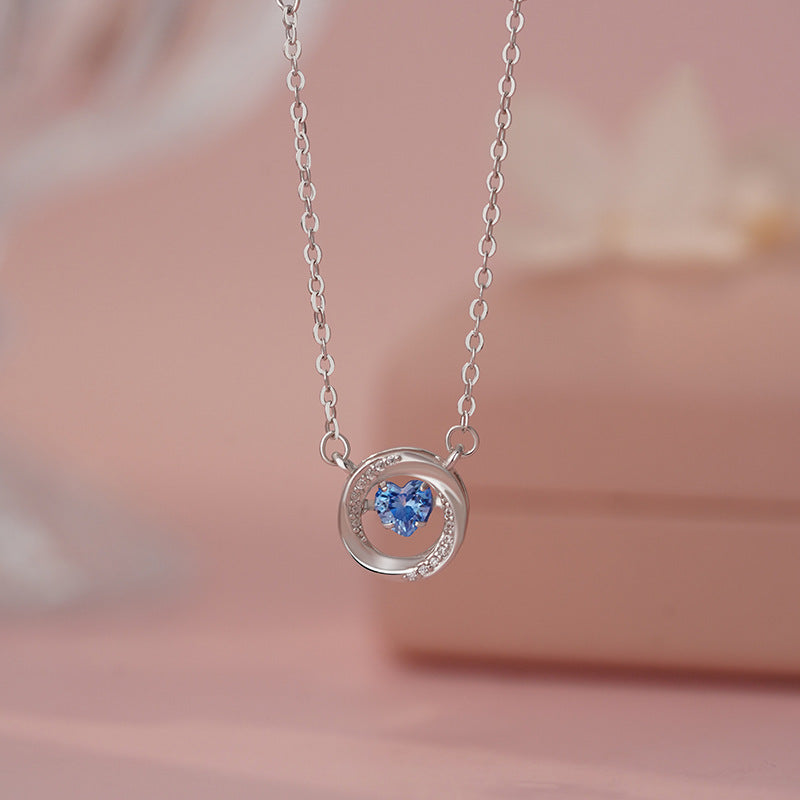 E廠【YC4048N】S999足銀靈動愛心圓環項鍊韓版韓風小眾清新設計感鎖骨鏈 25.04-3