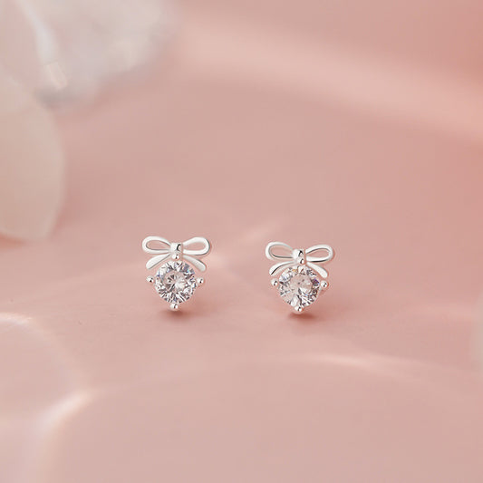 E廠【YC6826E】S925純銀甜美蝴蝶結鋯石耳環女公主精緻氣質養耳洞耳飾 25.06-4