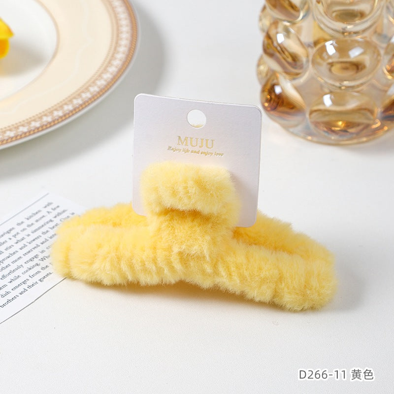 D廠【D266】新款秋冬毛絨抓夾大11cm後腦勺髮夾毛毛髮飾甜美仿兔毛鯊魚夾 24.09-4「D廠-單筆結帳需滿,NT$600出貨(不含運費)」