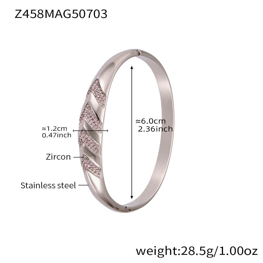 B廠【Z454】滿鑽5A鋯石卡扣高品質超閃手環組合不鏽鋼鍍18k真金不掉色 25.07-3