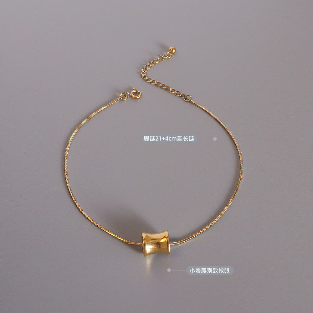 B廠【S081】歐美輕奢legchain小蠻腰腳鍊圓筒蛇骨鏈飾品鈦鋼鍍18k金保色腳飾 24.04-4
