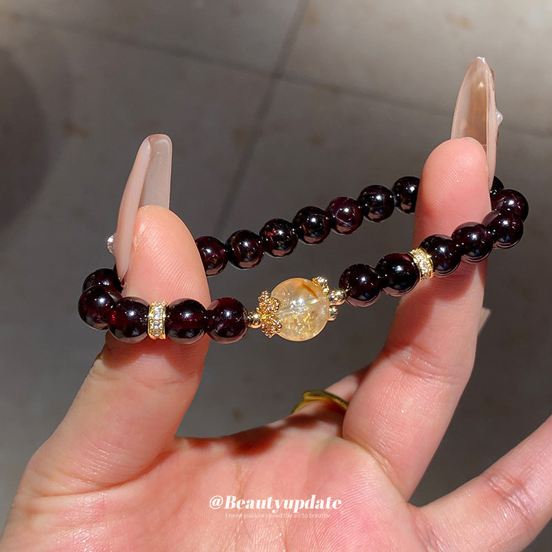 A廠【HB3452】全新中式鋯石石榴石金髮晶手鍊輕奢高級感水晶手串氣質百搭手飾 25.01-4