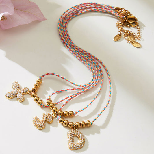 B廠【RP019】不鏽鋼滿鑽鋯石26字母吊墜彩繩項鍊ins風跨國時尚百搭小眾設計感
25.12-4