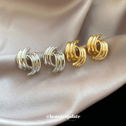 A廠【HE7929】925銀針幾何弧形交錯耳環歐美金屬感耳環時尚簡約小眾設計感耳飾 25.08-3