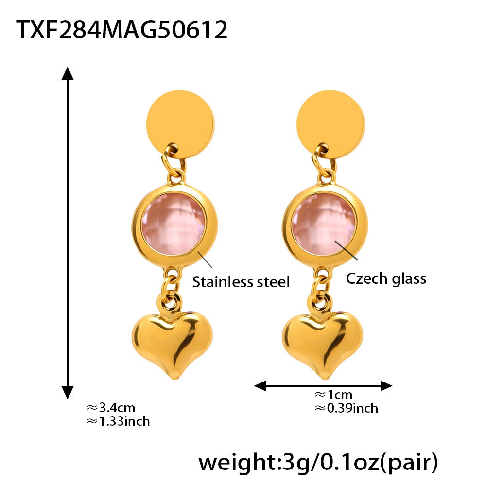 B廠【TXF284】歐美飾品不銹鋼愛心耳環超閃捷克玻璃耳環小眾輕奢耳飾保色 25.06-3