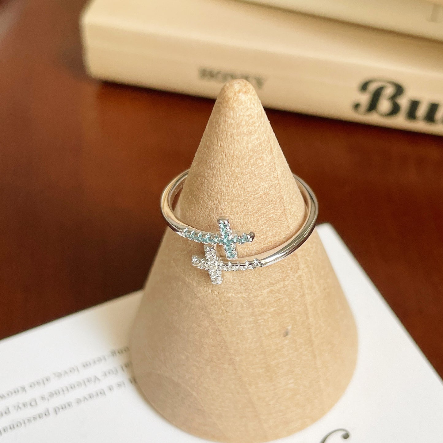 F廠【DQ8489R】ins冷淡風雙層十字架戒指女S925純銀韓系高級感鋯石開口指環 25.05-5