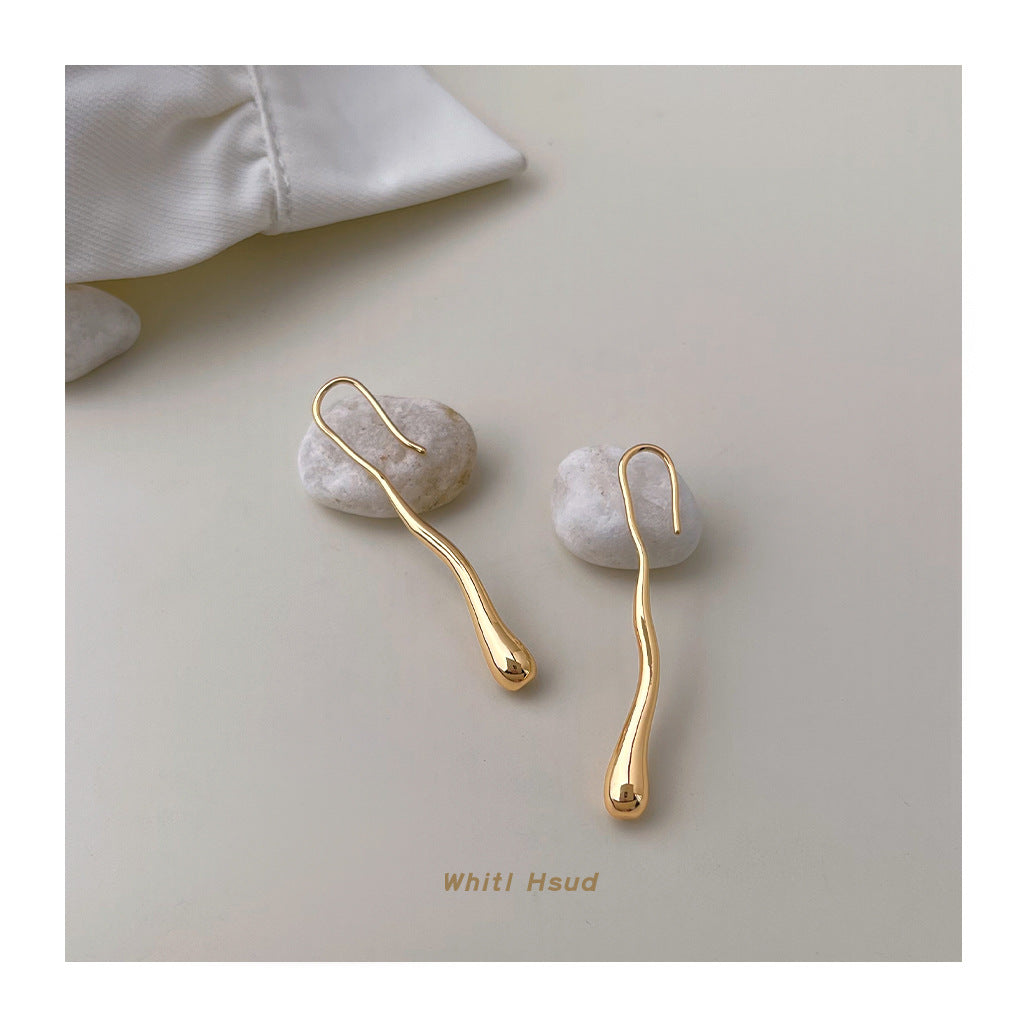 C廠【6919】時尚高級感電鍍14K簡約通勤輕奢風異形不規則長水滴耳飾 耳環女
 25.10-4