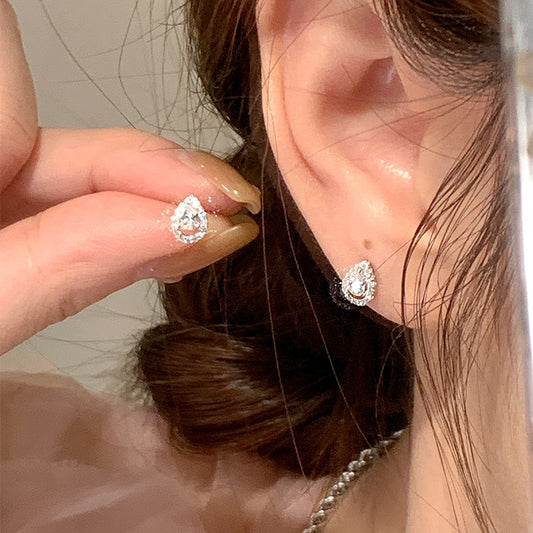 F廠【DQ10369E】S999純銀簡約小眾閃鑽水滴耳環女甜美氣質鑲鋯石通勤百搭耳飾
 25.10-3