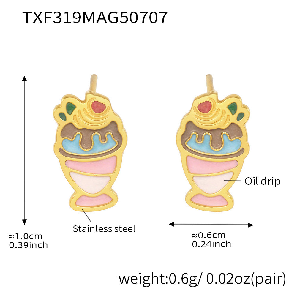 B廠【TXP319】不鏽鋼飾品彩色雪糕小可愛項鍊手鍊耳環戒指組18k金 25.07-3