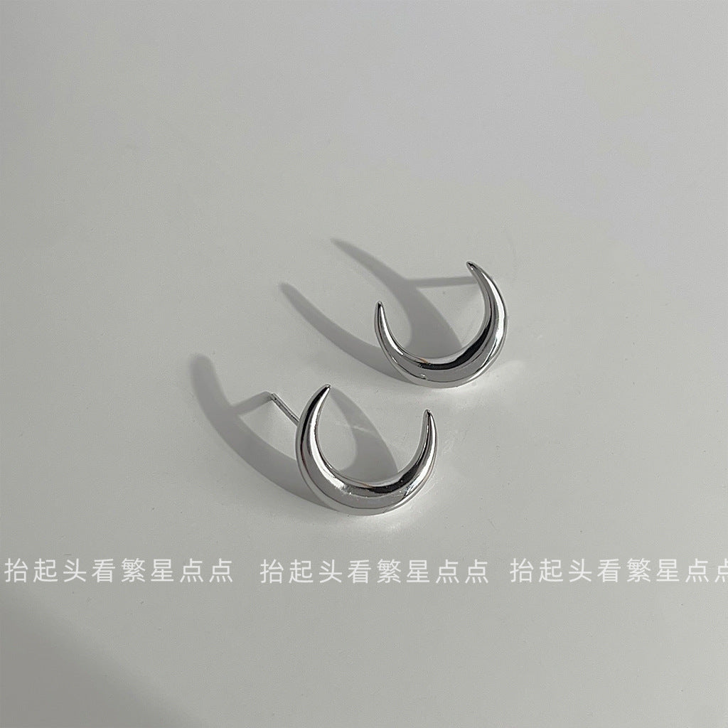 A廠【B971】小眾高級感冷淡風月牙耳環通勤百搭光面金屬感C形弧形線條耳飾品 25.01-2