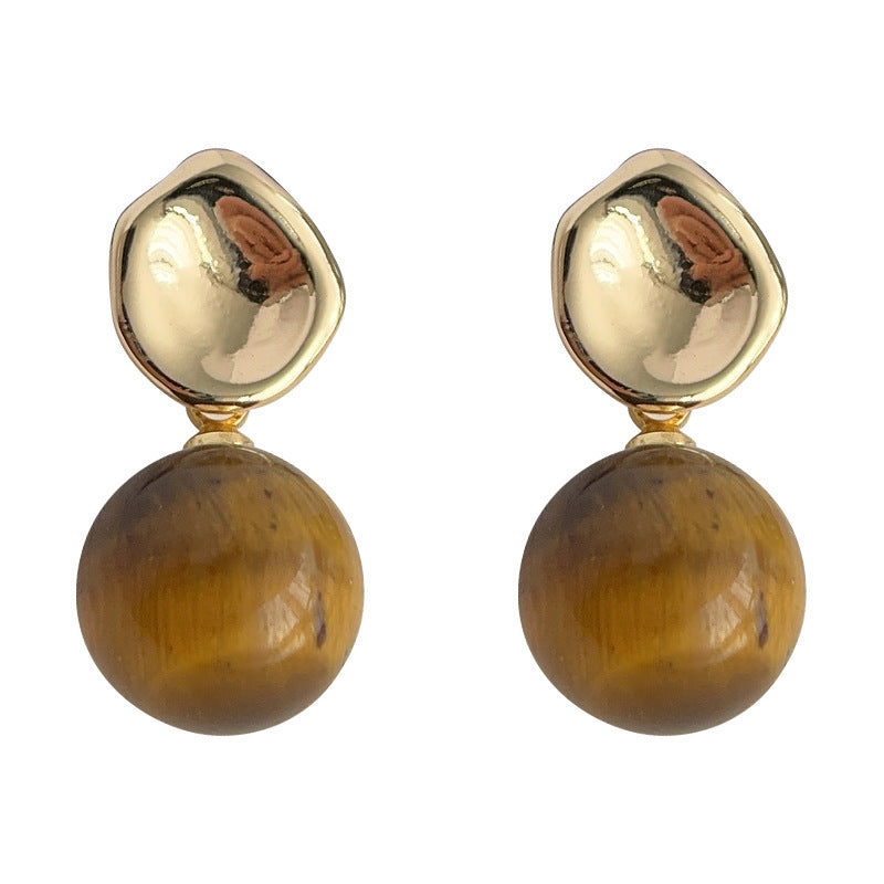 C廠【3459】文藝復古虎眼石小巧通勤百搭耳飾女氣質新款鍍14K耳環 24.01-1