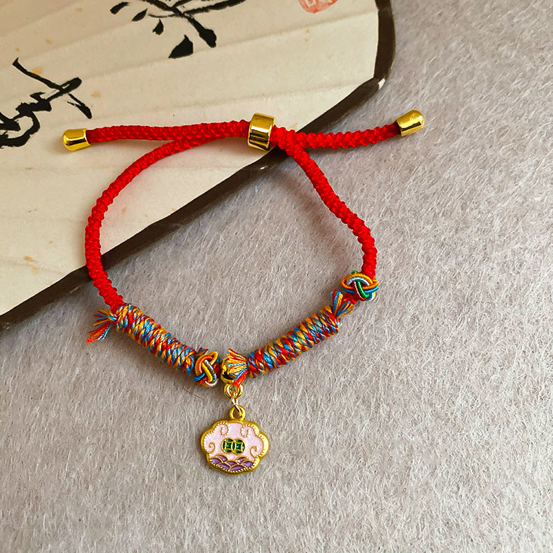 A廠【HB3335】新中式滴油菱形福字新年紅繩手鍊時尚百搭手繩手環輕奢高級感手飾 24.12-3