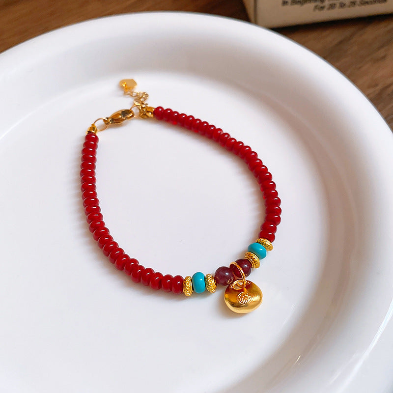 A廠【WB165】新中式葫蘆米珠串珠手鍊女紅色本命年手繩小眾輕奢高級感百搭手飾 24.11-4
