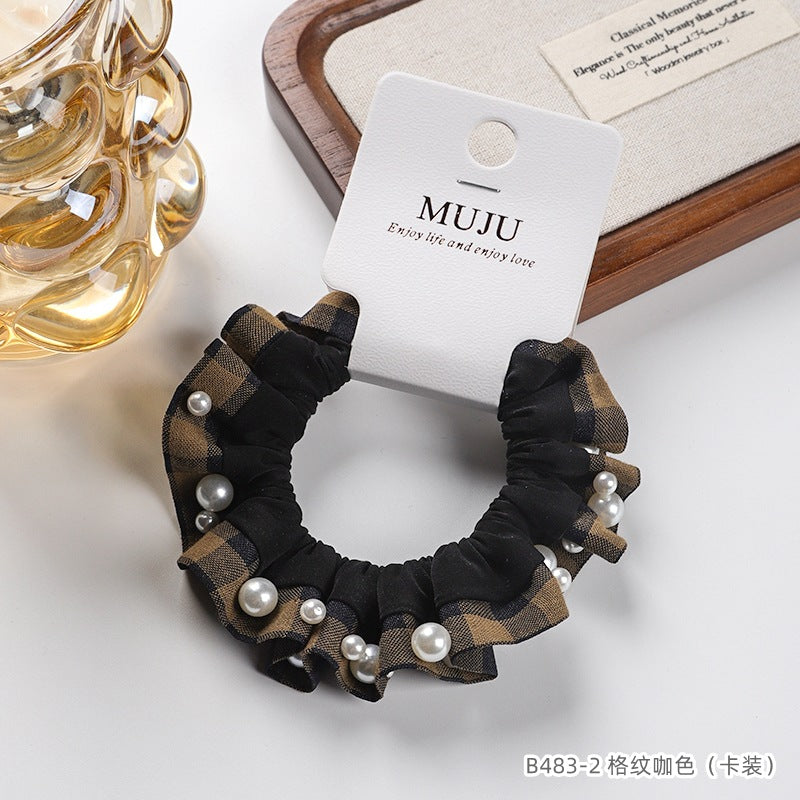 D廠【B483】卡片裝髮繩高級感釘珍珠髮圈時尚格紋蕾絲小腸圈頭繩髮飾綁馬尾皮筋
 25.10-5「D廠-單筆結帳需滿,NT$600出貨(不含運費)」