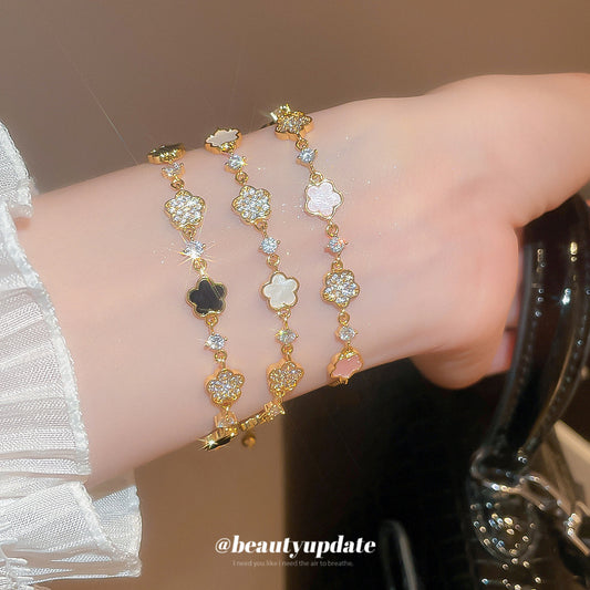 A廠【HB4399】醋酸板鋯石花朵吊墜抽拉式手鍊歐美優雅氣質手環輕奢高級感手飾女 25.08-1