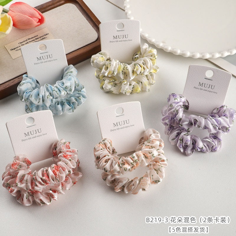 D廠【B219】2條卡裝小腸髮圈韓版氣質髮繩高級感網紗印花頭繩丸子頭馬尾皮筋 25.05-5「D廠-單筆結帳需滿,NT$600出貨(不含運費)」