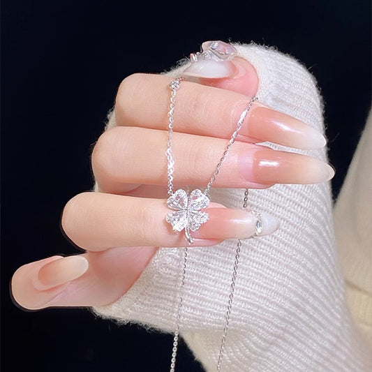 F廠【DQ1238N】足銀999精緻鋯石四葉草項鍊女輕奢時尚高級感花朵純銀鎖骨鏈 25.07-2