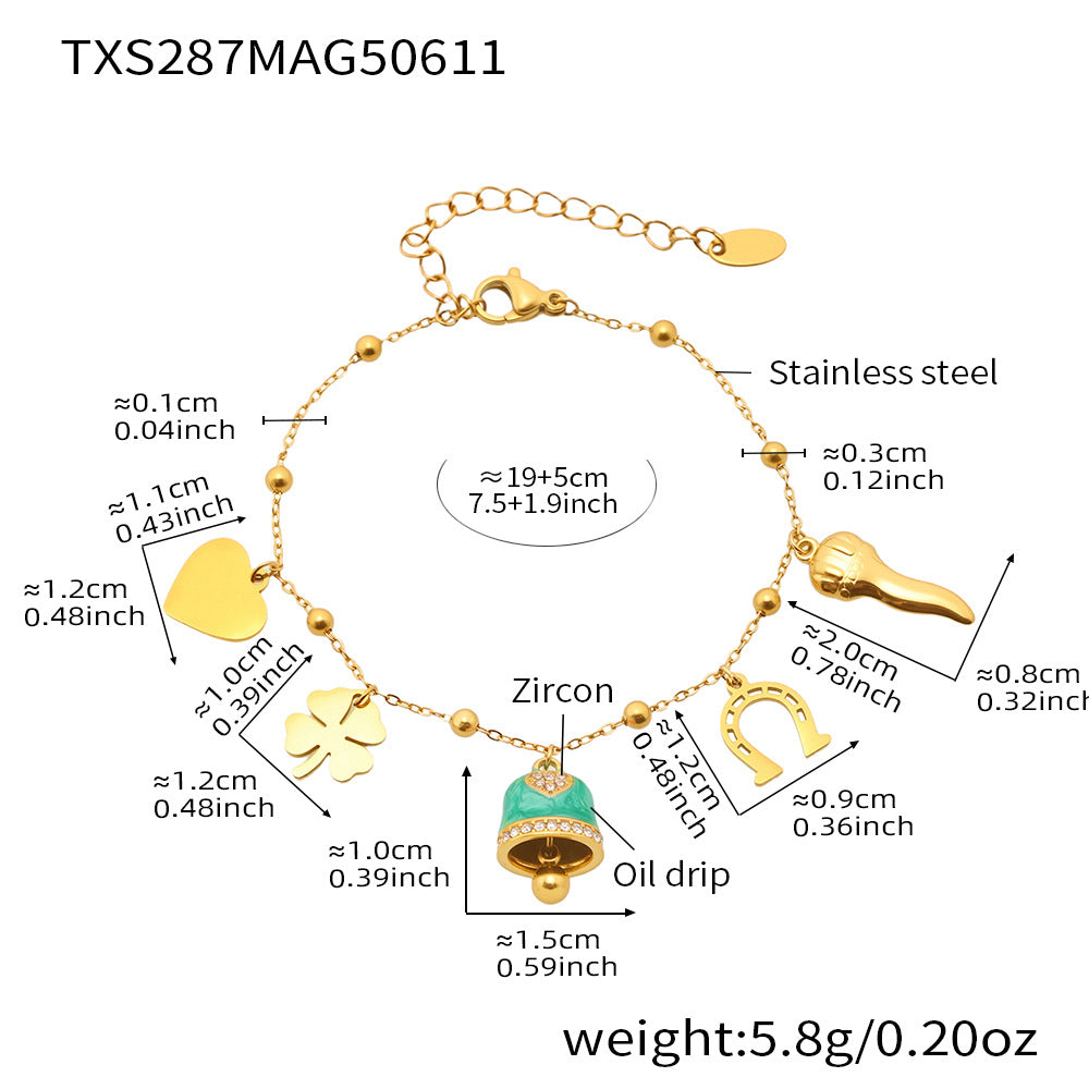 B廠【TXP287】法式浪漫彩釉小鈴鐺愛心幸運草多配件吊墜項鍊手鍊腳鍊套裝 25.06-4