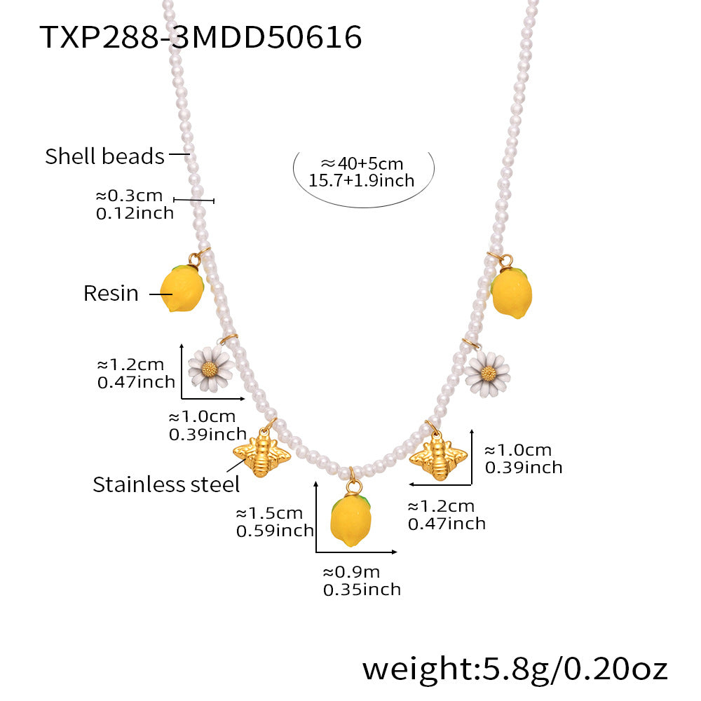 B廠【TXP288】歐美飾品不鏽鋼貝珠串珠項鍊小檸檬檸檬吊墜DIY多配件 25.06-3