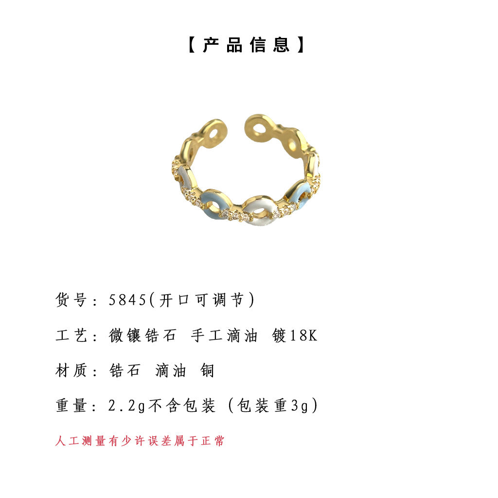 C廠【5845】來錢來錢!微鑲鋯石厚鍍18K真金保色開口可調幾何圓形戒指指環 25.04-2