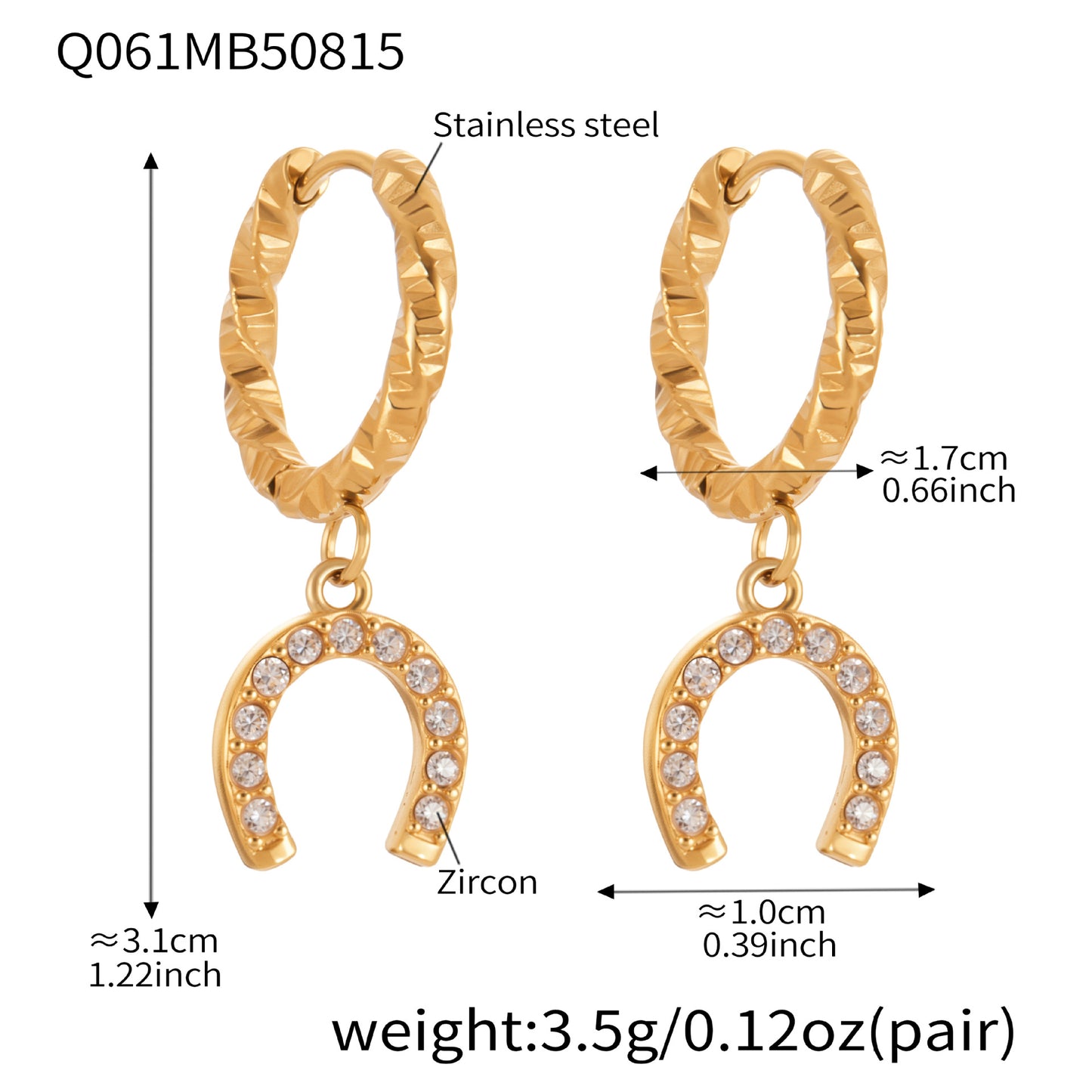 B廠【Q057】新品鑲鑽小馬蹄扣圓圈耳扣耳圈新潮氣質小巧通勤不銹鋼耳飾 25.08-5