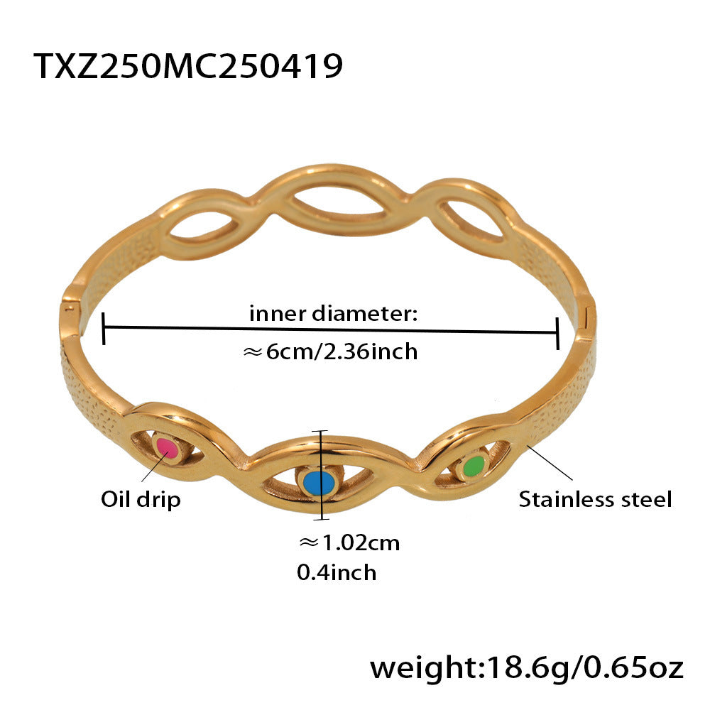 B廠【TXZ250】飾品不銹鋼惡魔之眼滴油卡扣手鐲雙層琺瑯彩釉戒指首飾套裝 25.04-4